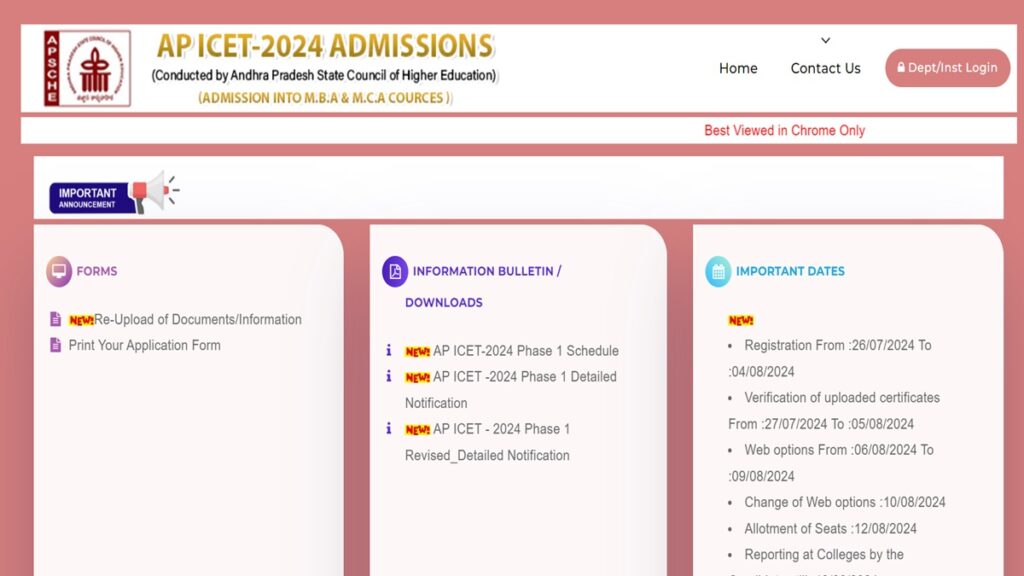 AP ICET Counselling 2024 Phase 1 Web